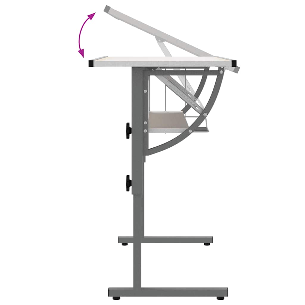 skrivebord 110x53x(58-87) cm konstrueret træ og stål hvid grå