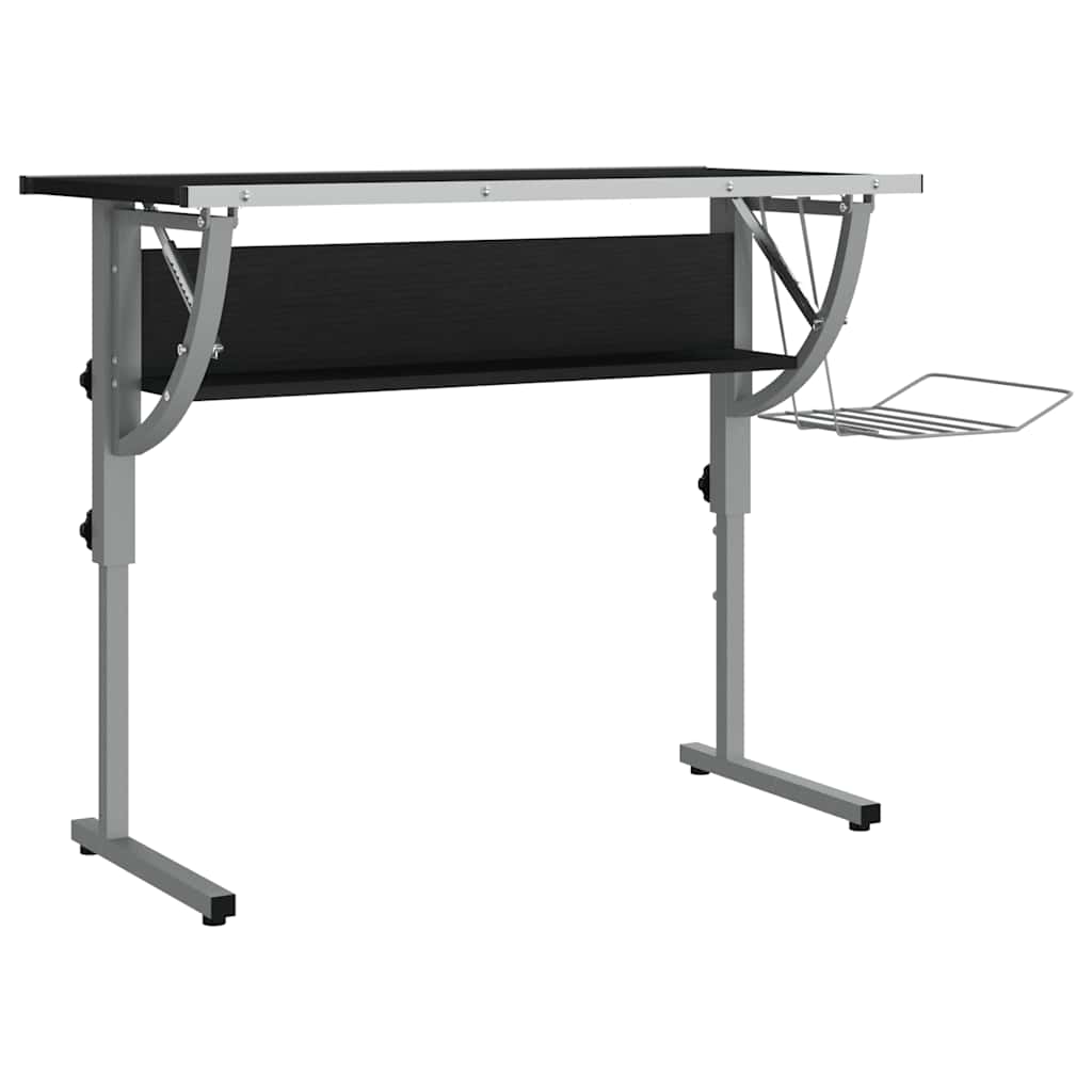 skrivebord 110x53x(58-87) cm konstrueret træ og stål sort grå