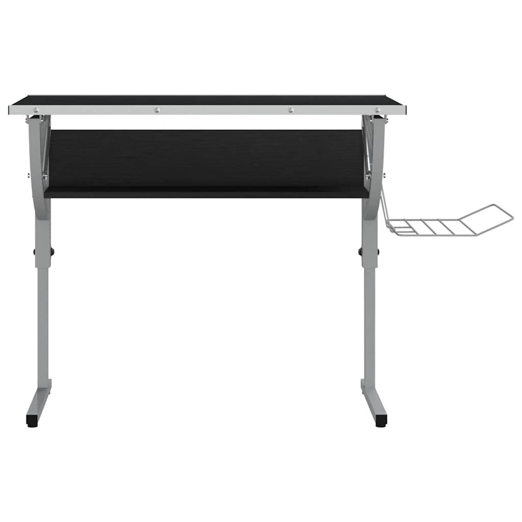 skrivebord 110x53x(58-87) cm konstrueret træ og stål sort grå