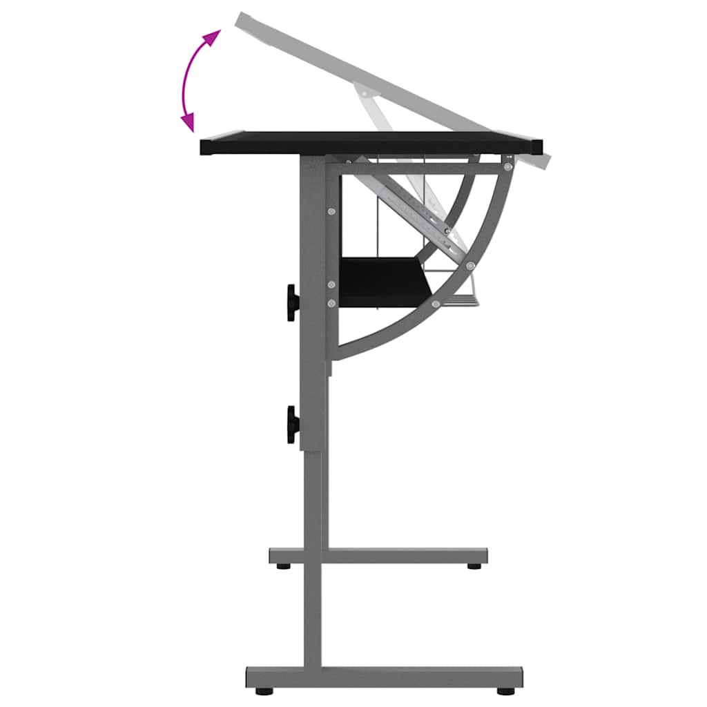 skrivebord 110x53x(58-87) cm konstrueret træ og stål sort grå