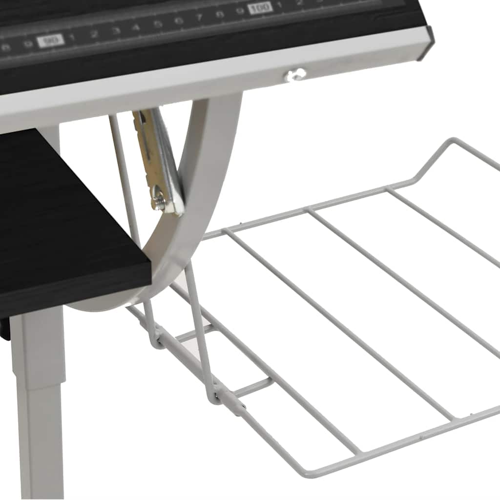 skrivebord 110x53x(58-87) cm konstrueret træ og stål sort grå
