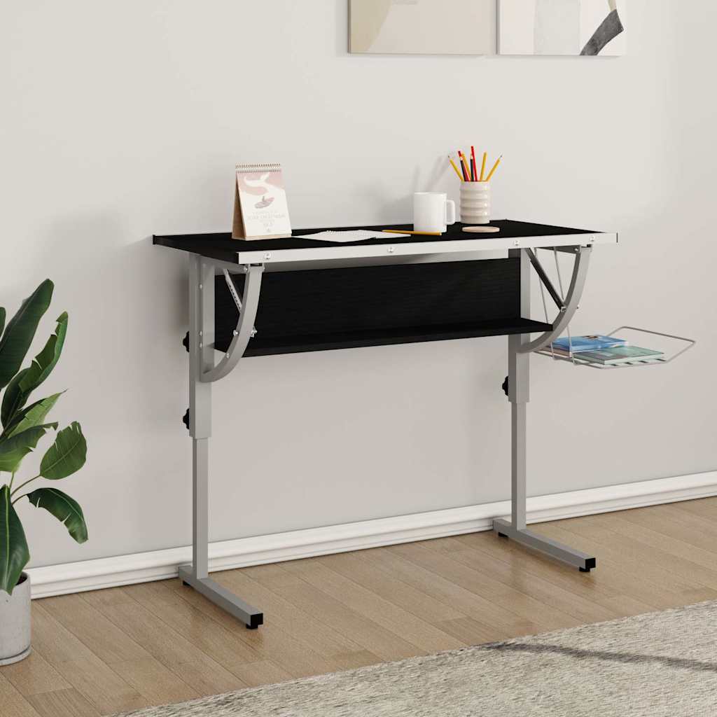 skrivebord 110x53x(58-87) cm konstrueret træ og stål sort grå