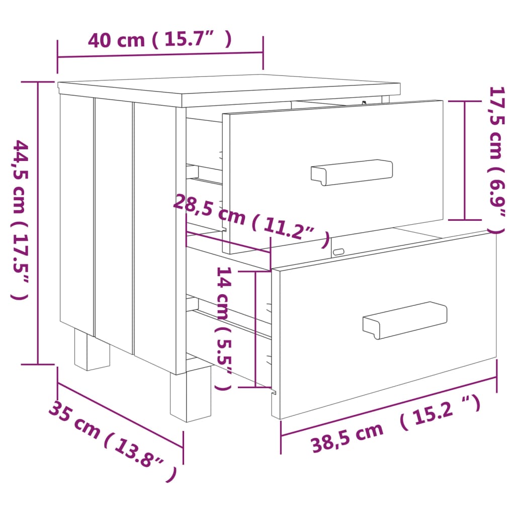 sengeskab HAMAR 2 stk. 40x35x44,5 cm fyrretræ honningfarvet