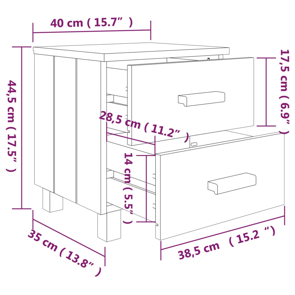 sengeskab HAMAR 2 stk. 40x35x44,5 cm massivt fyrretræ lysegrå