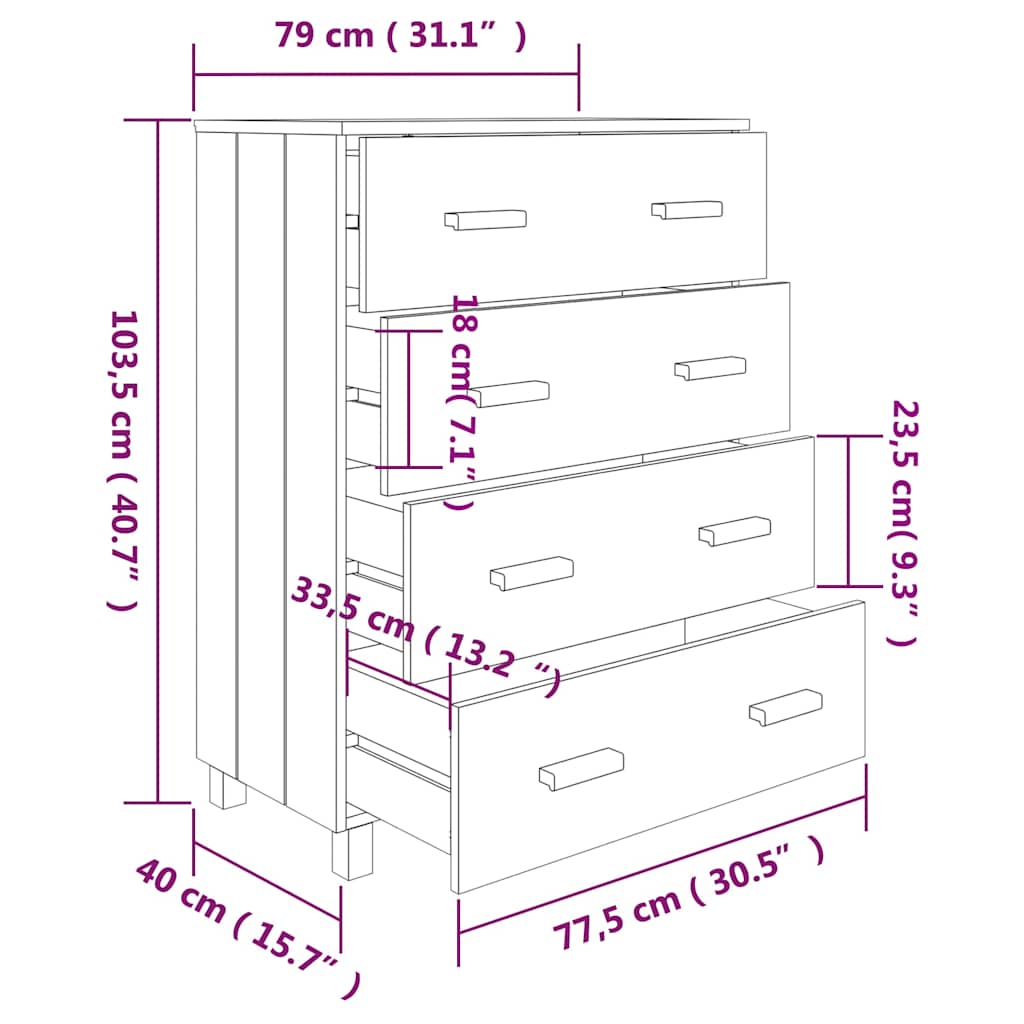 skænk HAMAR 79x40x103,5 cm massivt fyrretræ honningbrun