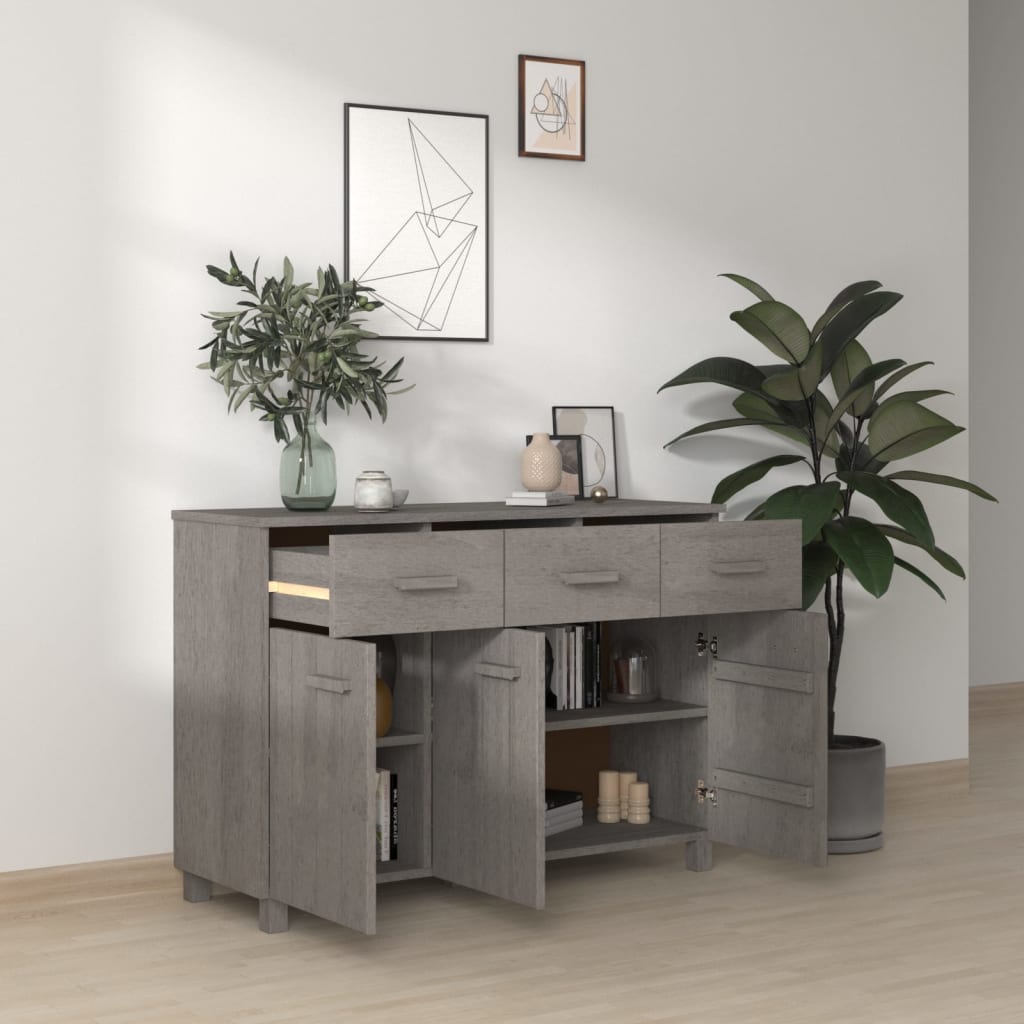 skænk HAMAR 113x40x80 cm massivt fyrretræ lysegrå