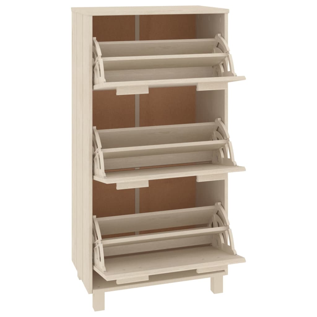 skoskab HAMAR 59,5x35x117 cm massivt fyrretræ honningbrun