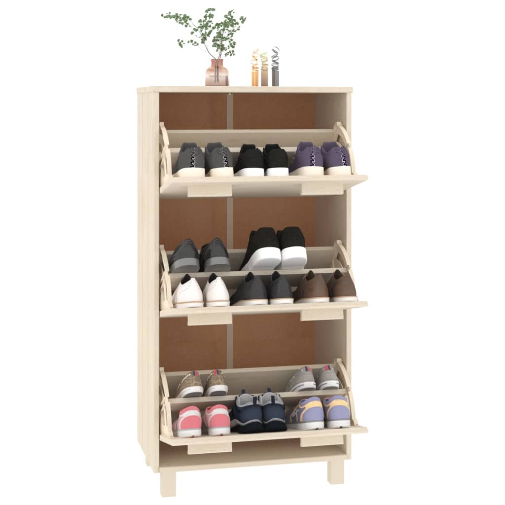 skoskab HAMAR 59,5x35x117 cm massivt fyrretræ honningbrun