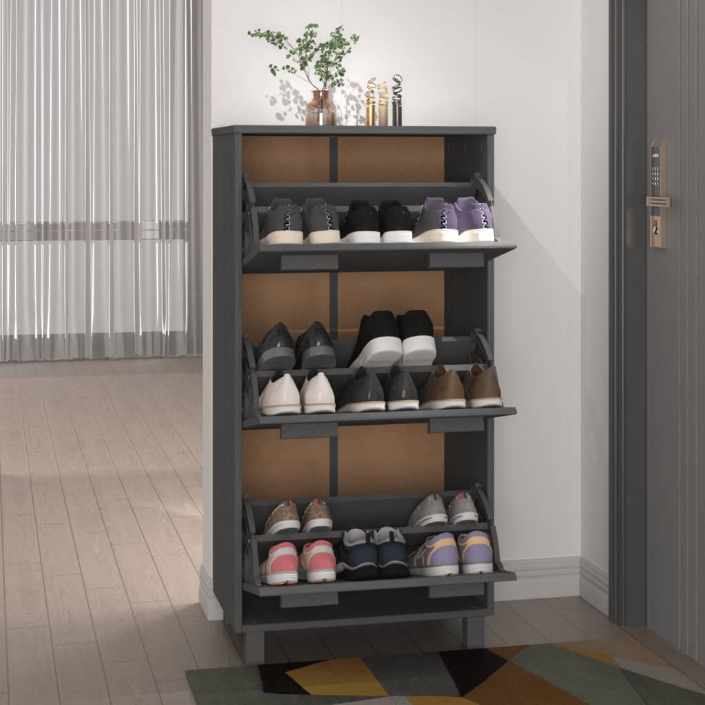 skoskab HAMAR 59,5x35x117 cm massivt fyrretræ mørkegrå