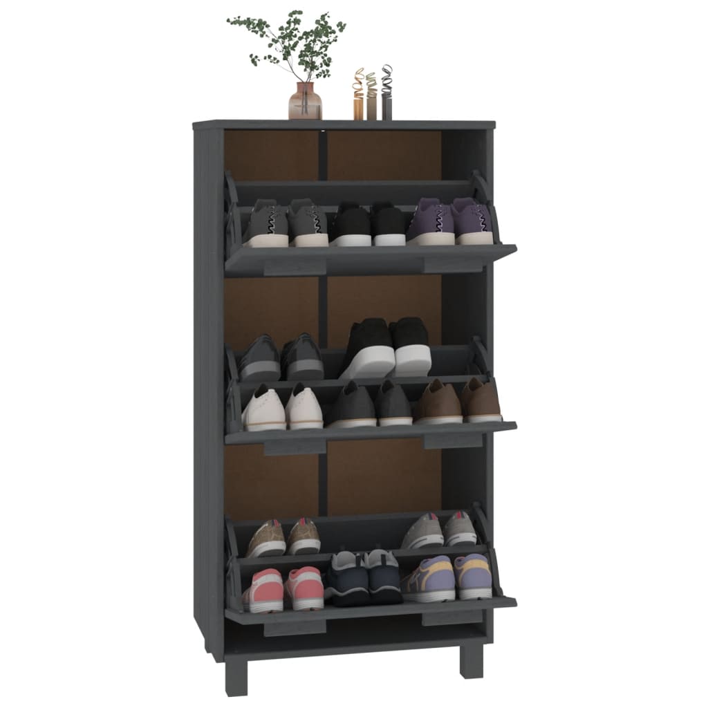 skoskab HAMAR 59,5x35x117 cm massivt fyrretræ mørkegrå