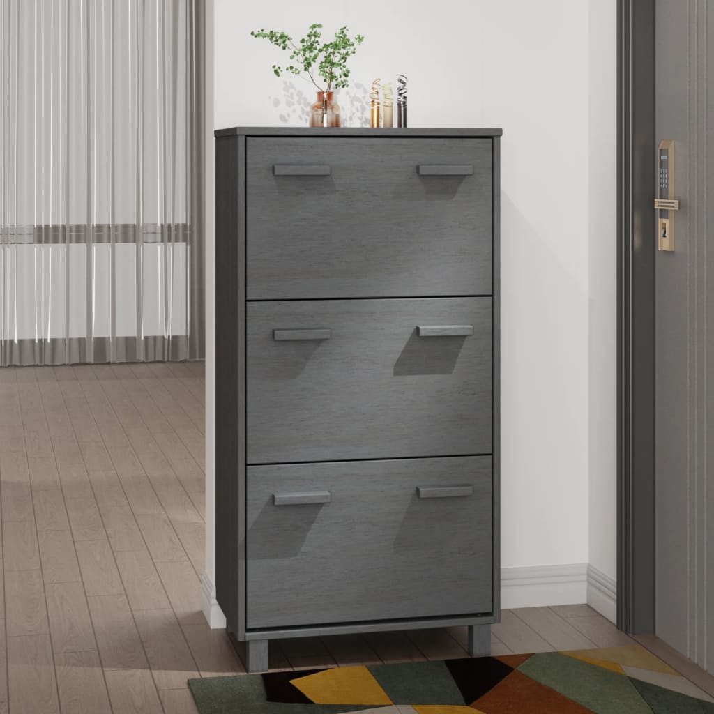 skoskab HAMAR 59,5x35x117 cm massivt fyrretræ mørkegrå