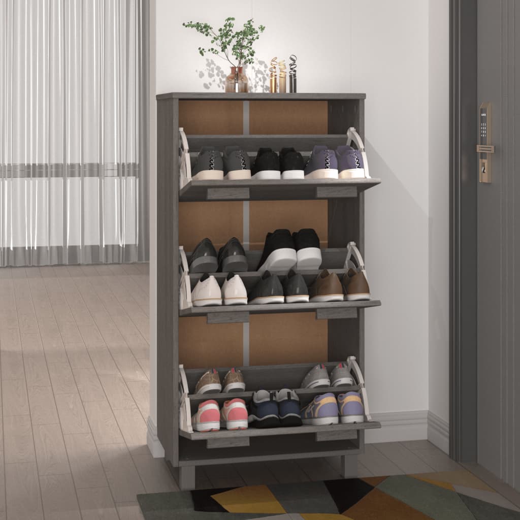 skoskab HAMAR 59,5x35x117 cm massivt fyrretræ lysegrå