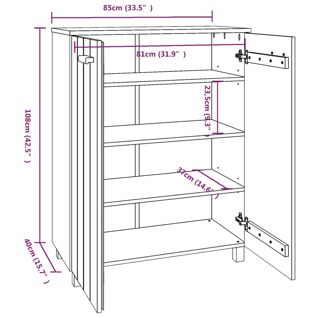 skoskab HAMAR 85x40x108 cm massivt fyrretræ hvid