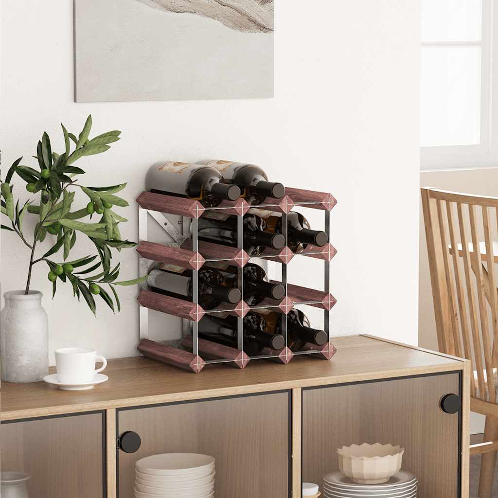 vinreol til 12 flasker massivt fyrretræ brun