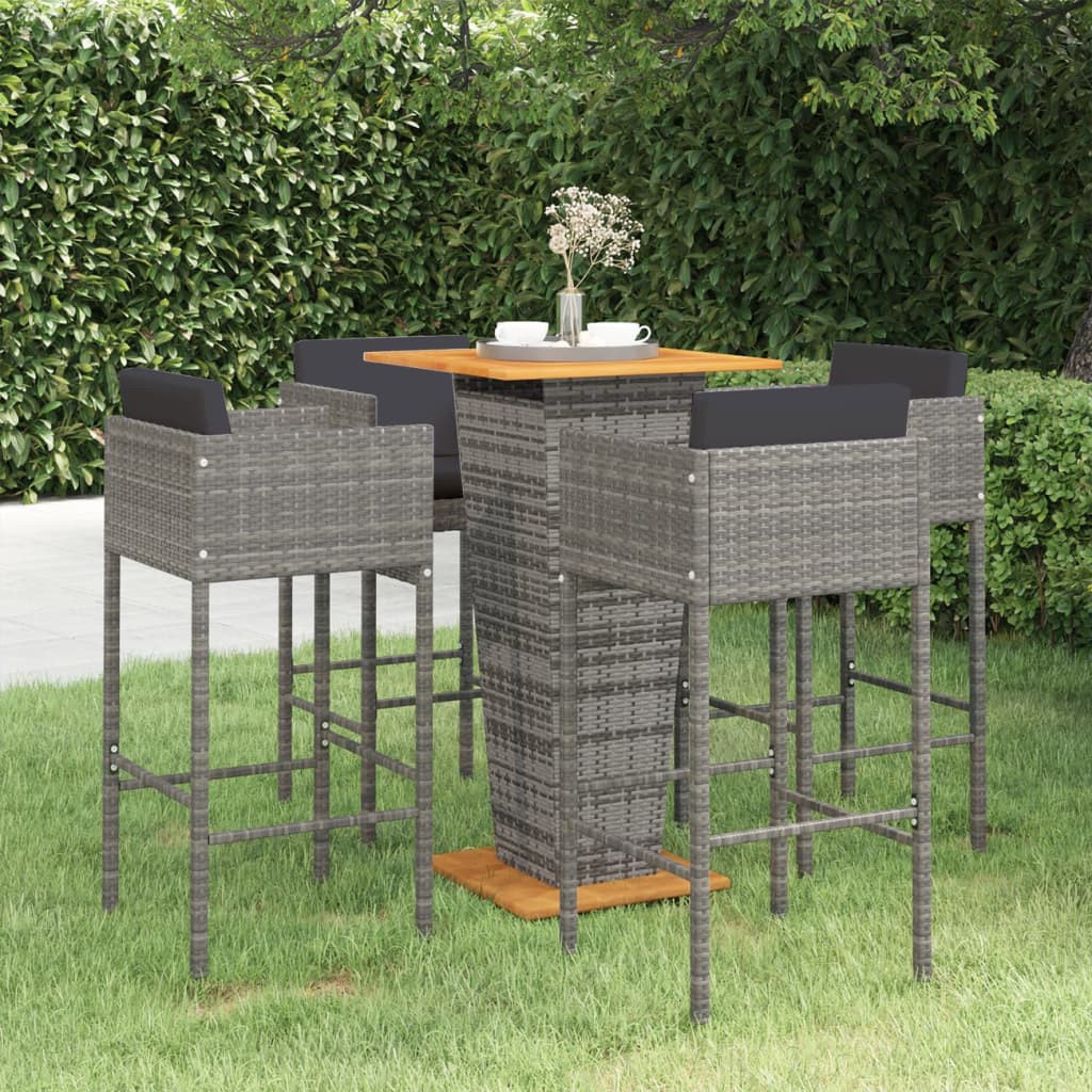 barsæt til haven 5 dele med hynder polyrattan grå