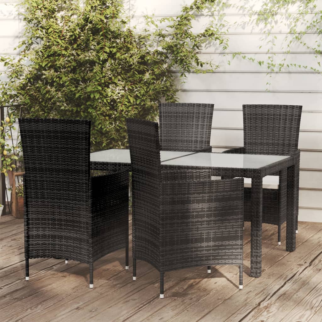 udendørs spisebordssæt 5 dele med hynder polyrattan sort