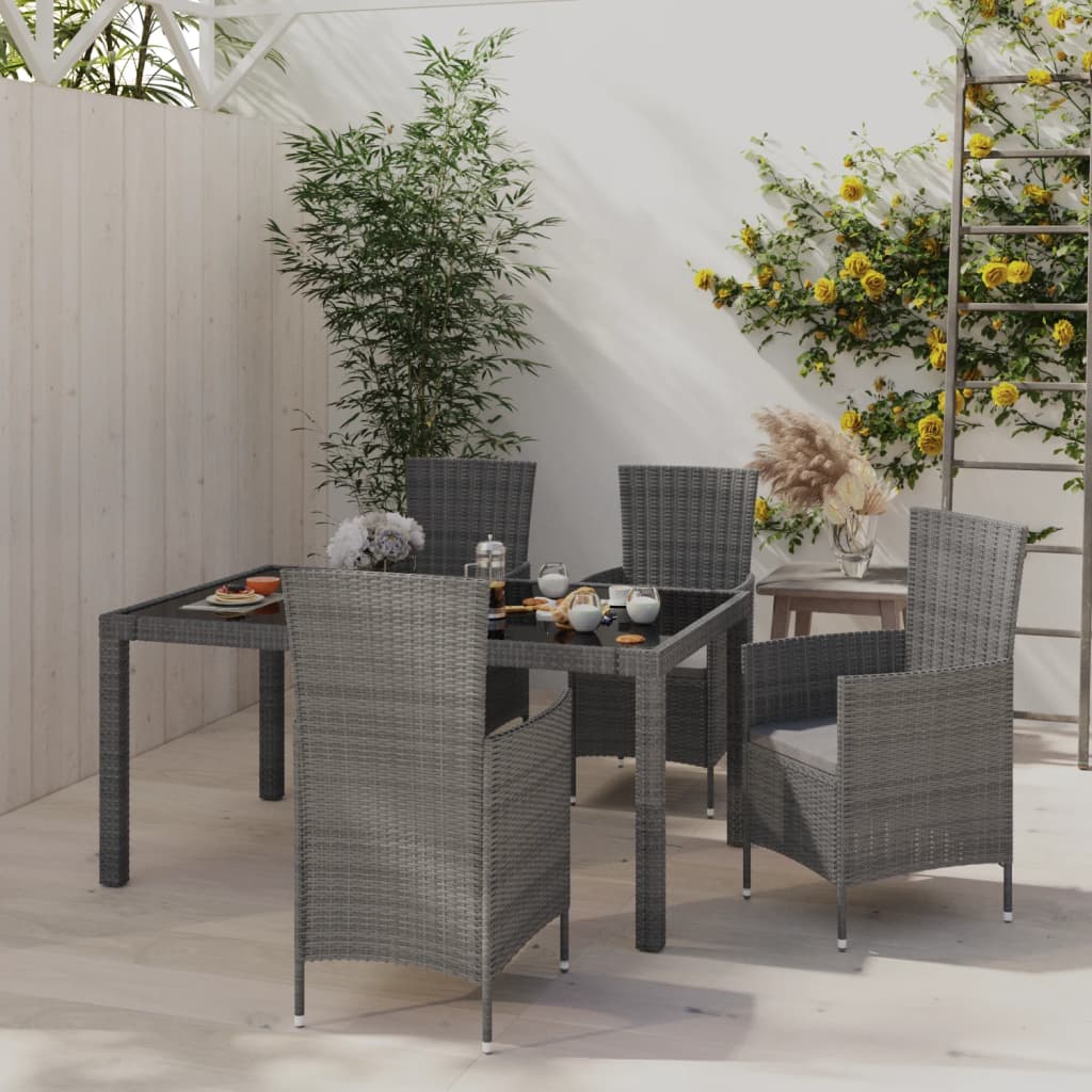 udendørs spisebordssæt 5 dele med hynder polyrattan grå
