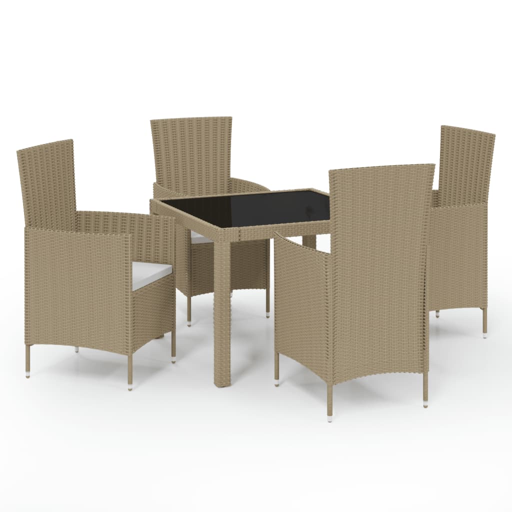 udendørs spisebordssæt 5 dele med hynder polyrattan beige