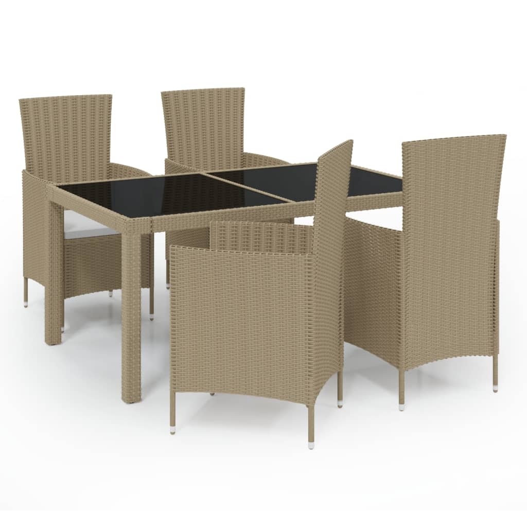 udendørs spisebordssæt 5 dele med hynder polyrattan beige