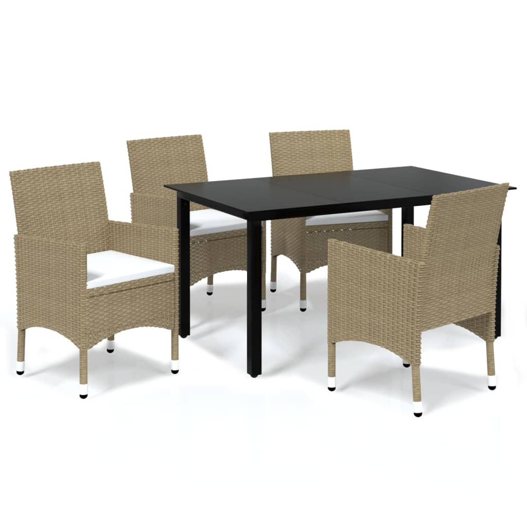 spisebordssæt til haven med hynder 5 dele polyrattan beige