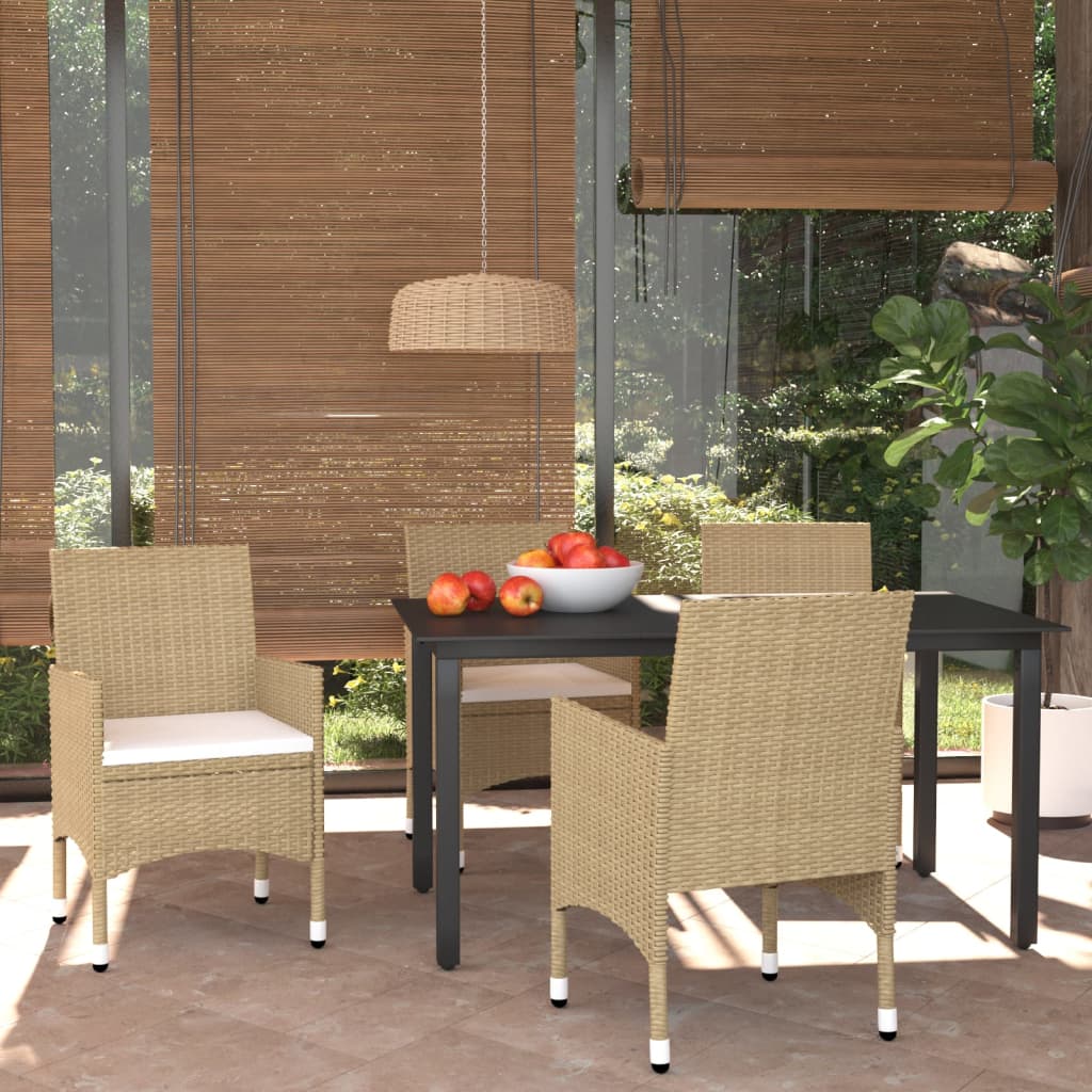 spisebordssæt til haven med hynder 5 dele polyrattan beige