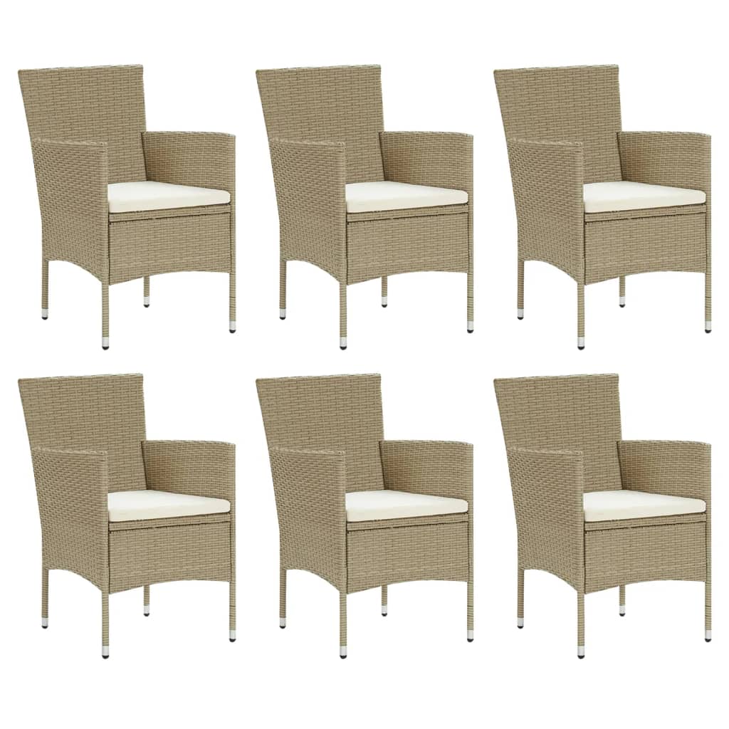 spisebordssæt til haven med hynder 7 dele polyrattan beige