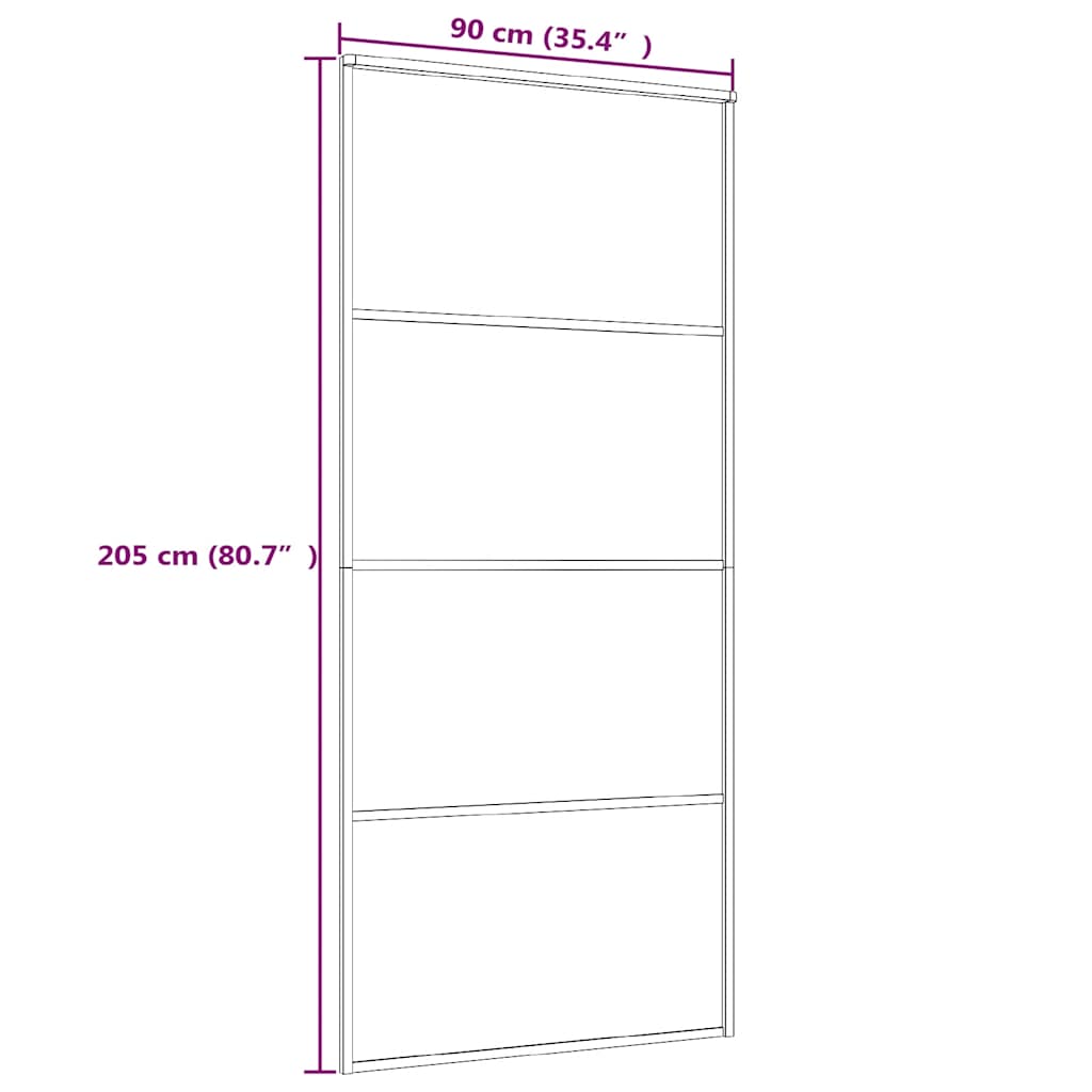 skydedør 90x205 cm hærdet matteret glas og aluminium sort
