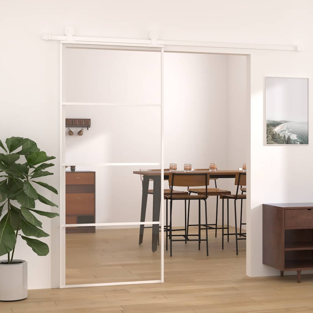 skydedør 90x205 cm hærdet glas og aluminium hvid