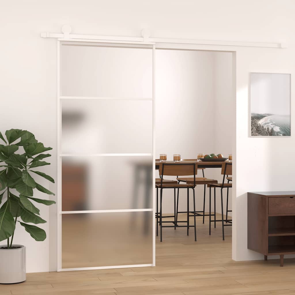 skydedør 90x205 cm hærdet matteret glas og aluminium hvid