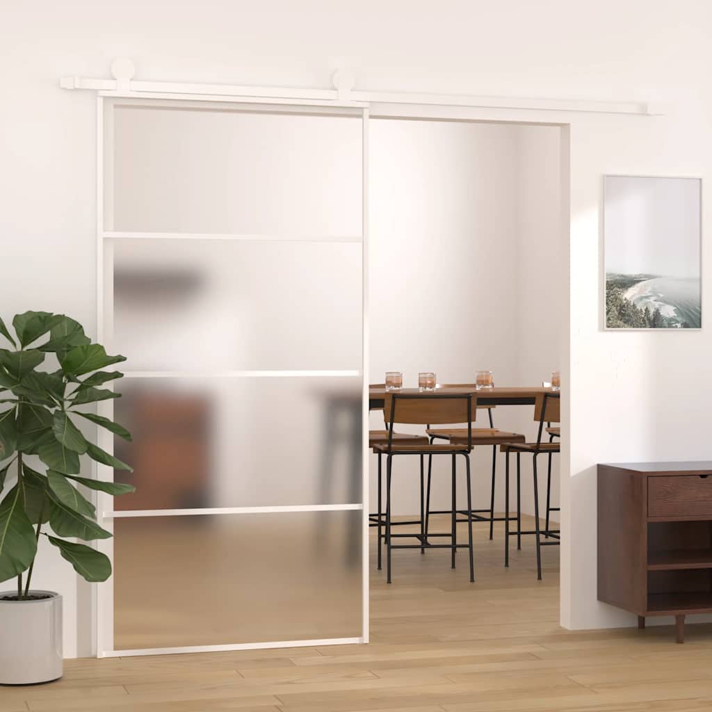 skydedør 102,5x205 cm hærdet matteret glas og aluminium hvid