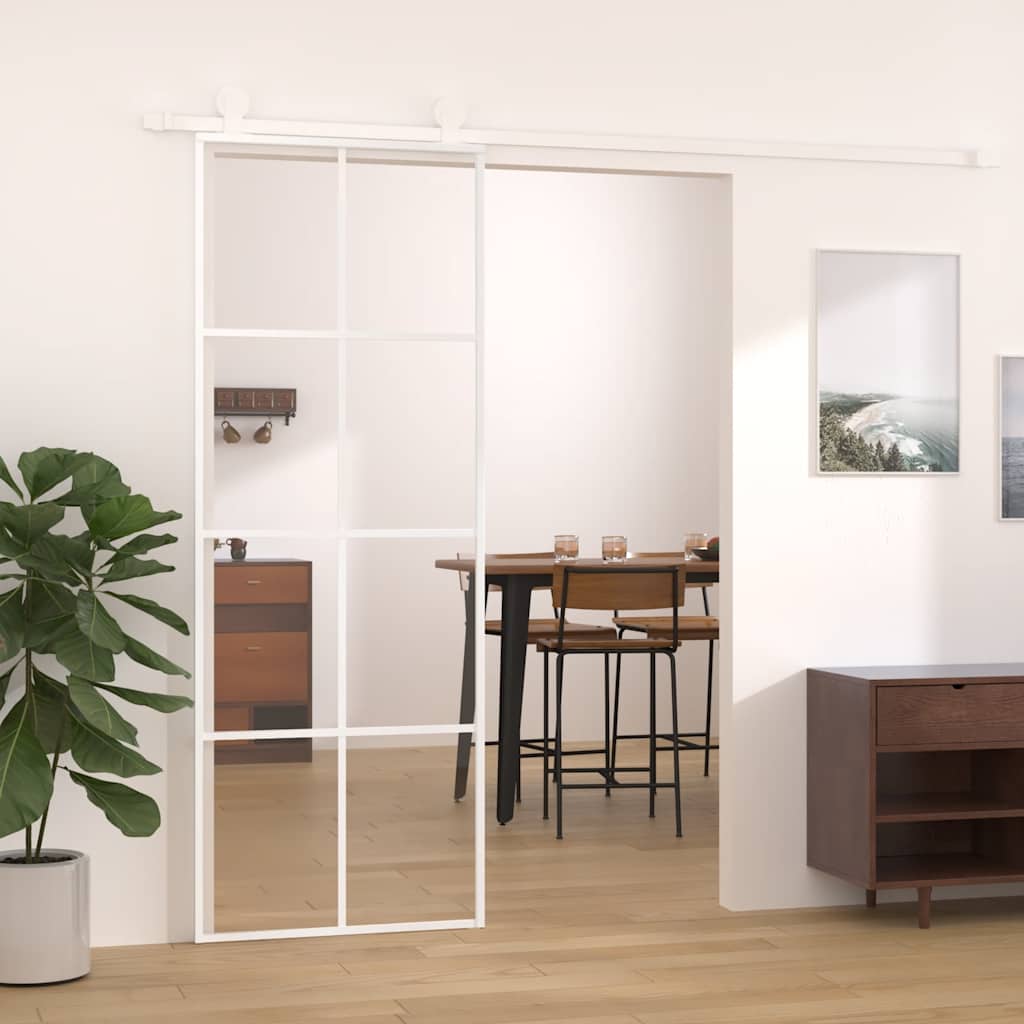 skydedør 76x205 cm hærdet glas og aluminium hvid