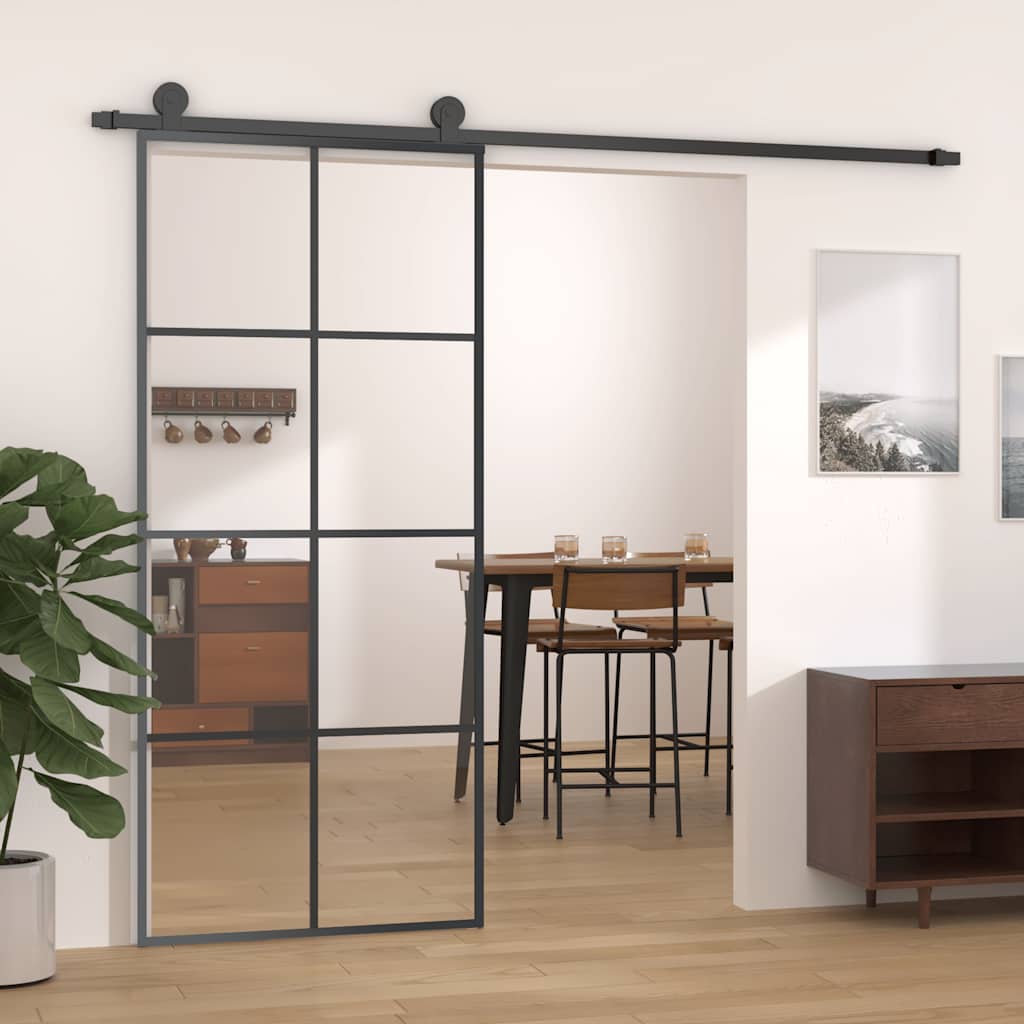 skydedør 90x205 cm sikkerhedsglas og aluminium sort