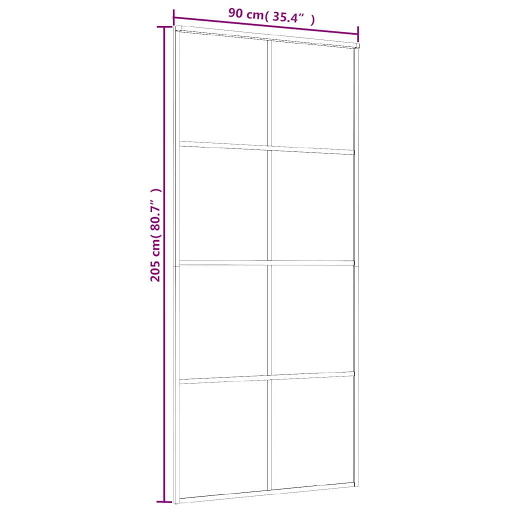 skydedør 90x205 cm hærdet matteret glas og aluminium hvid