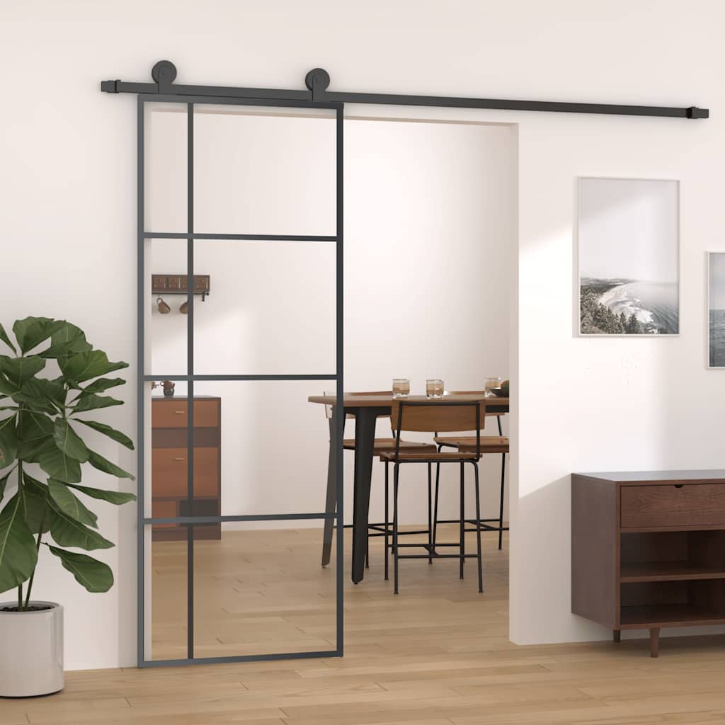 skydedør 76x205 cm hærdet glas og aluminium sort