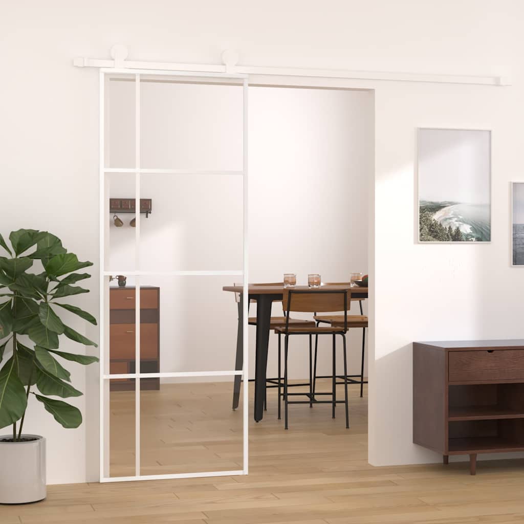 skydedør 76x205 cm hærdet glas og aluminium hvid