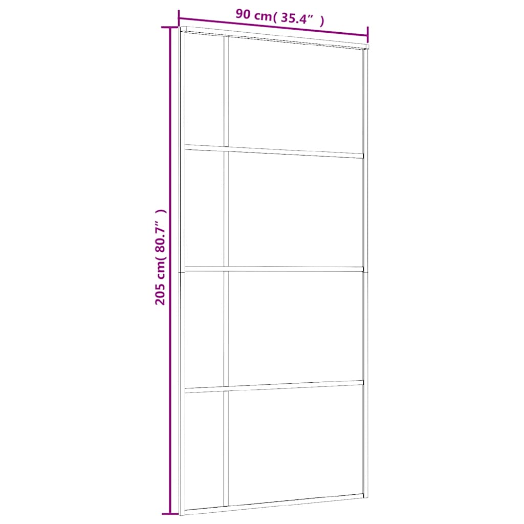 skydedør 90x205 cm hærdet matteret glas og aluminium sort