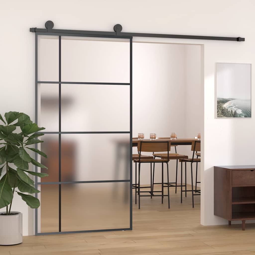 skydedør 102,5x205 cm hærdet matteret glas og aluminium sort