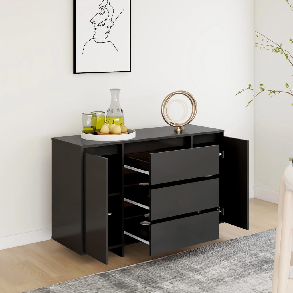 skænk med 3 skuffer 120x41x75 cm konstrueret træ sort
