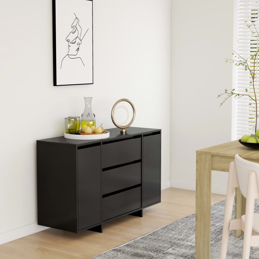 skænk med 3 skuffer 120x41x75 cm konstrueret træ sort
