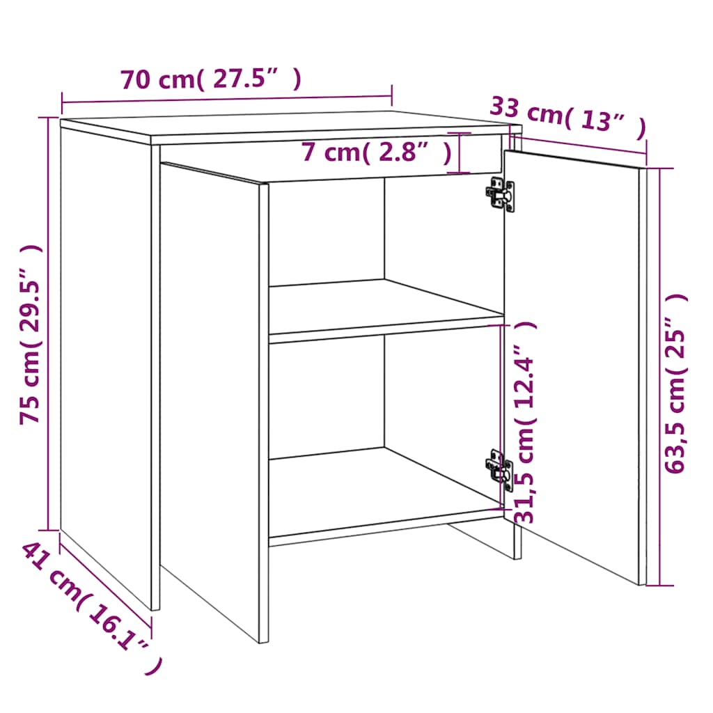 skænk 70x41x75 cm konstrueret træ hvid