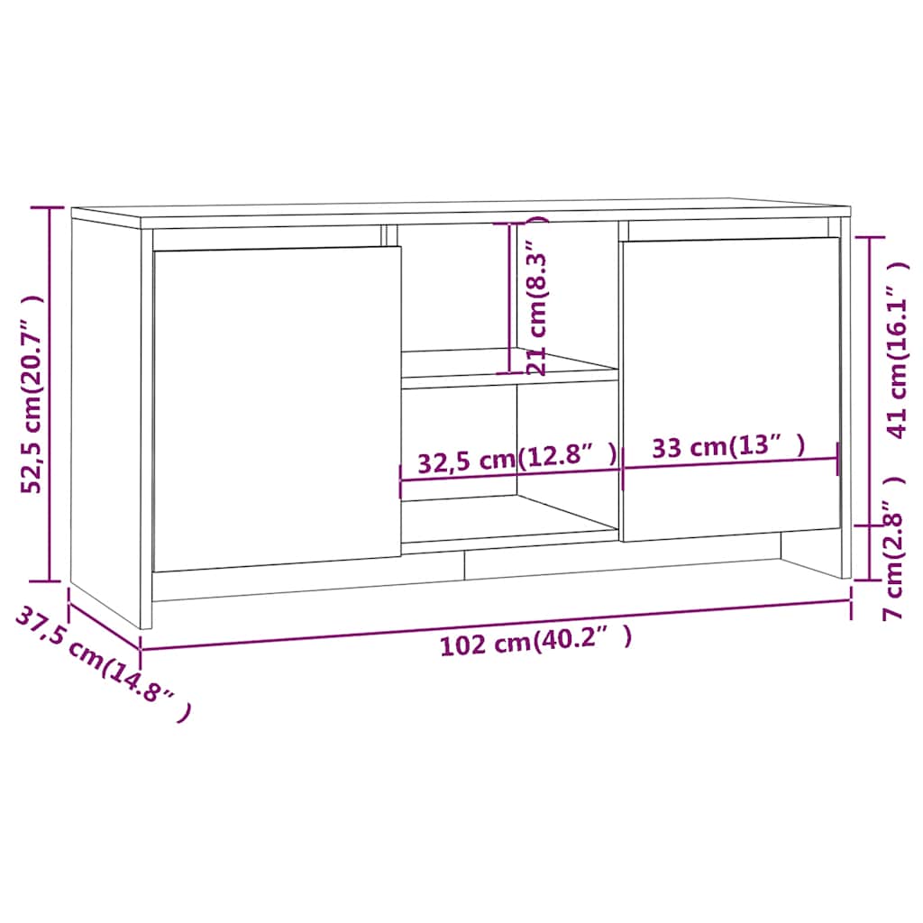 tv-bord 102x37,5x52,5 cm konstrueret træ sonoma-eg