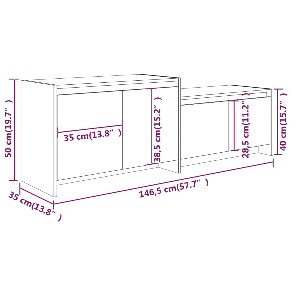 tv-bord 146,5x35x50 cm konstrueret træ hvid