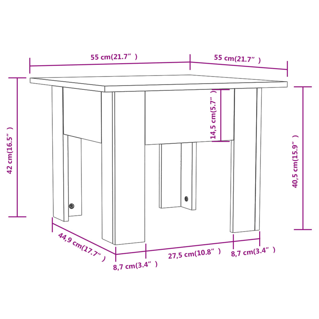 sofabord 55x55x42 cm konstrueret træ sonoma-eg