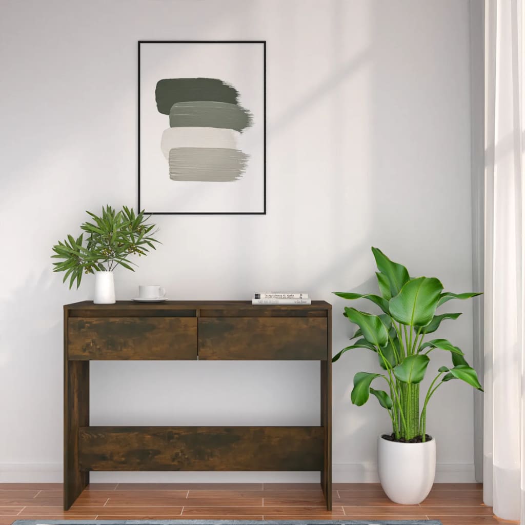 konsolbord 100x35x76,5 cm konstrueret træ røget egetræsfarve
