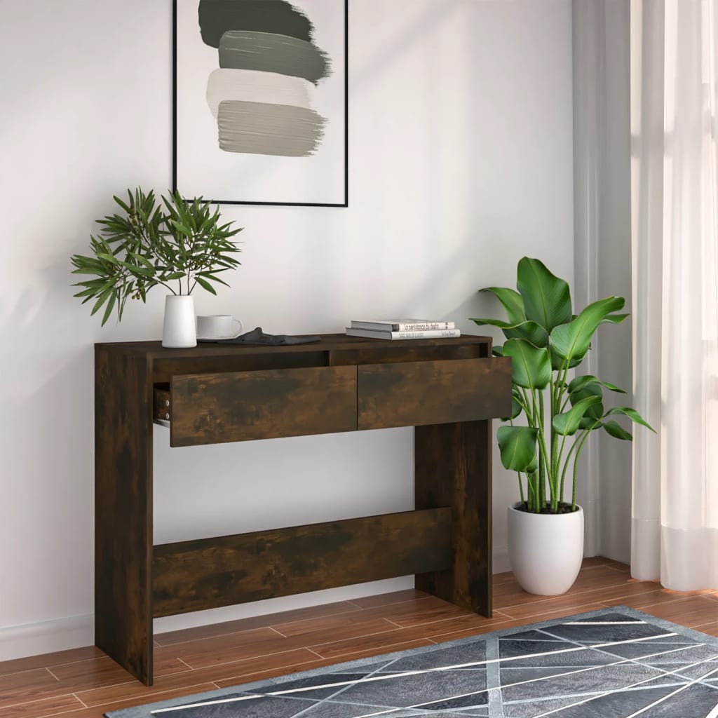 konsolbord 100x35x76,5 cm konstrueret træ røget egetræsfarve
