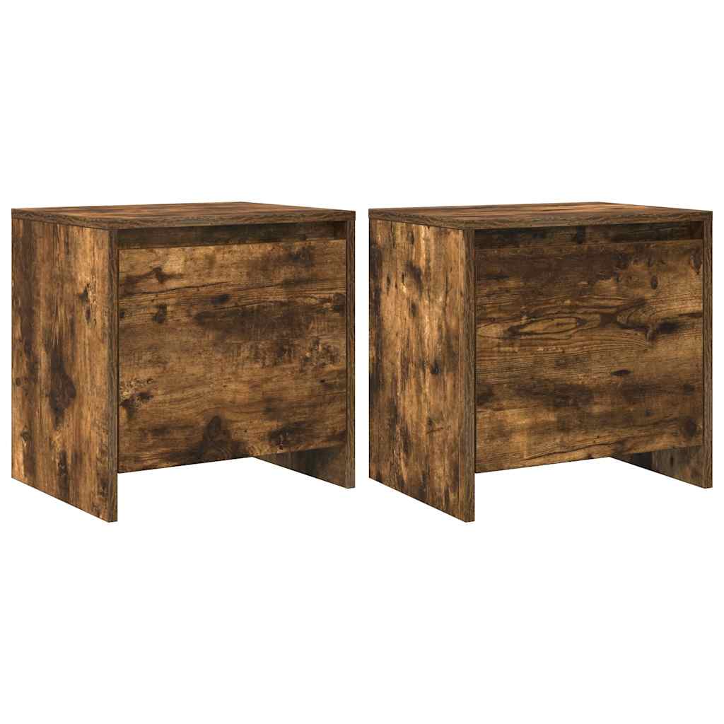 sengeborde 2 stk. 45x34x44,5 cm konstrueret træ røget egetræ