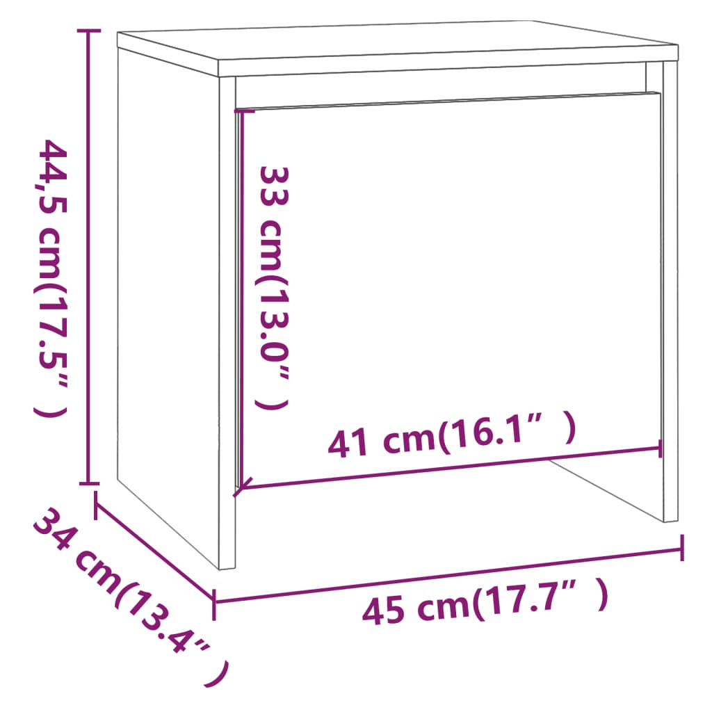 sengeborde 2 stk. 45x34x44,5 cm konstrueret træ grå sonoma-eg