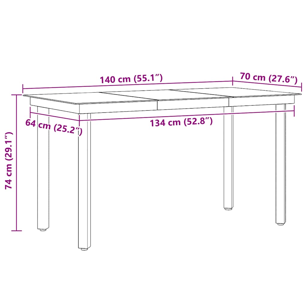 havebord 140x70x74 cm stål og glas sort