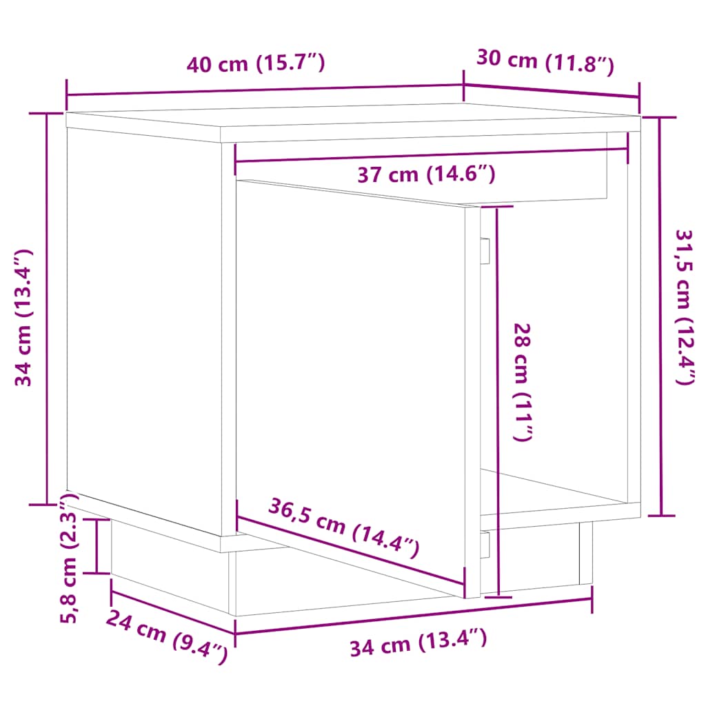 sengebord 40x30x40 cm massivt fyrretræ hvid