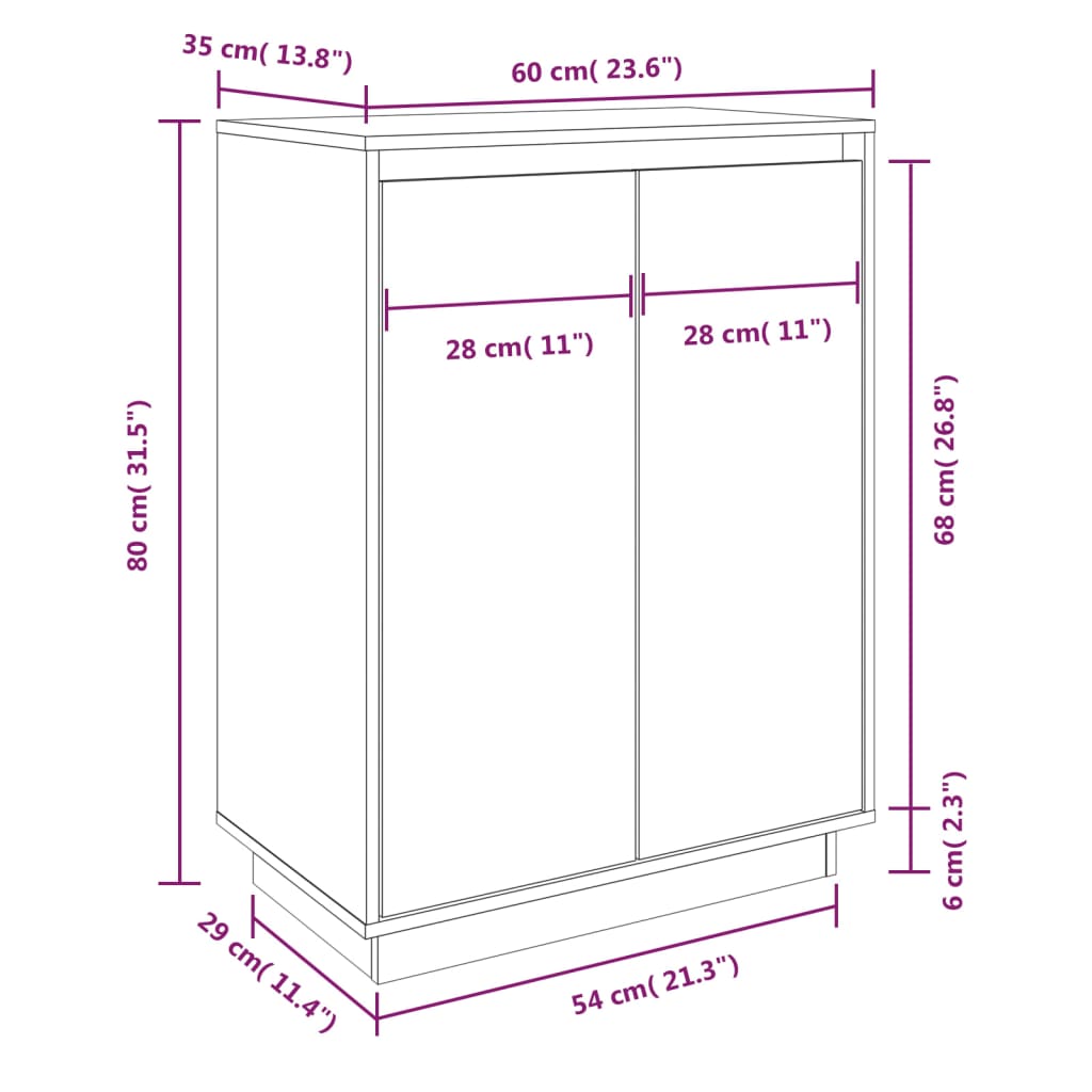 skoreol 60x35x80 cm massivt fyrretræ hvid